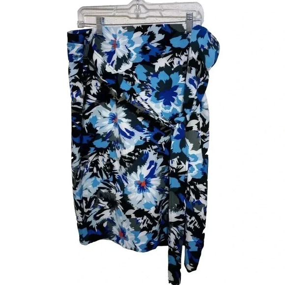 Lane Bryant Skirt Blue Floral High Waisted Belted Midi Straight‎ Pencil Sz 20 - Picture 1 of 4